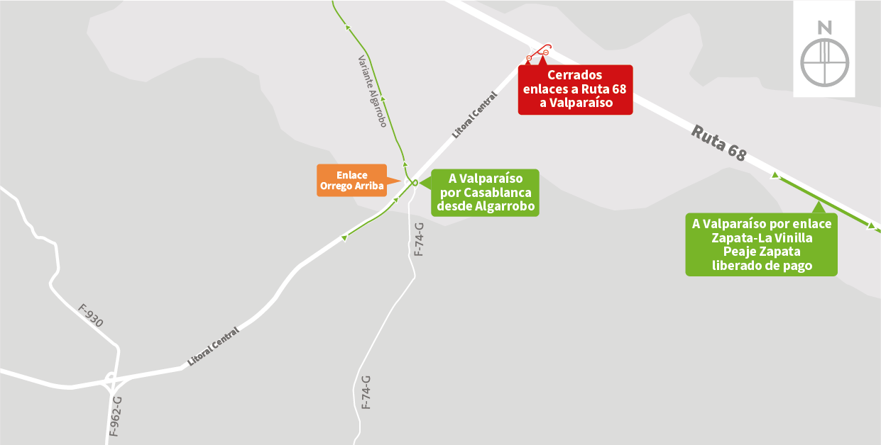 Cierre de enlaces Algarrobo/Ruta68 por trabajos nocturnos de reparación de pavimentos
